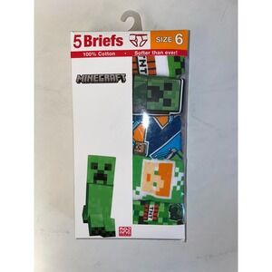 Brand New Minecraft Boys Size 6  Briefs 5 Pair Cotton Underwear